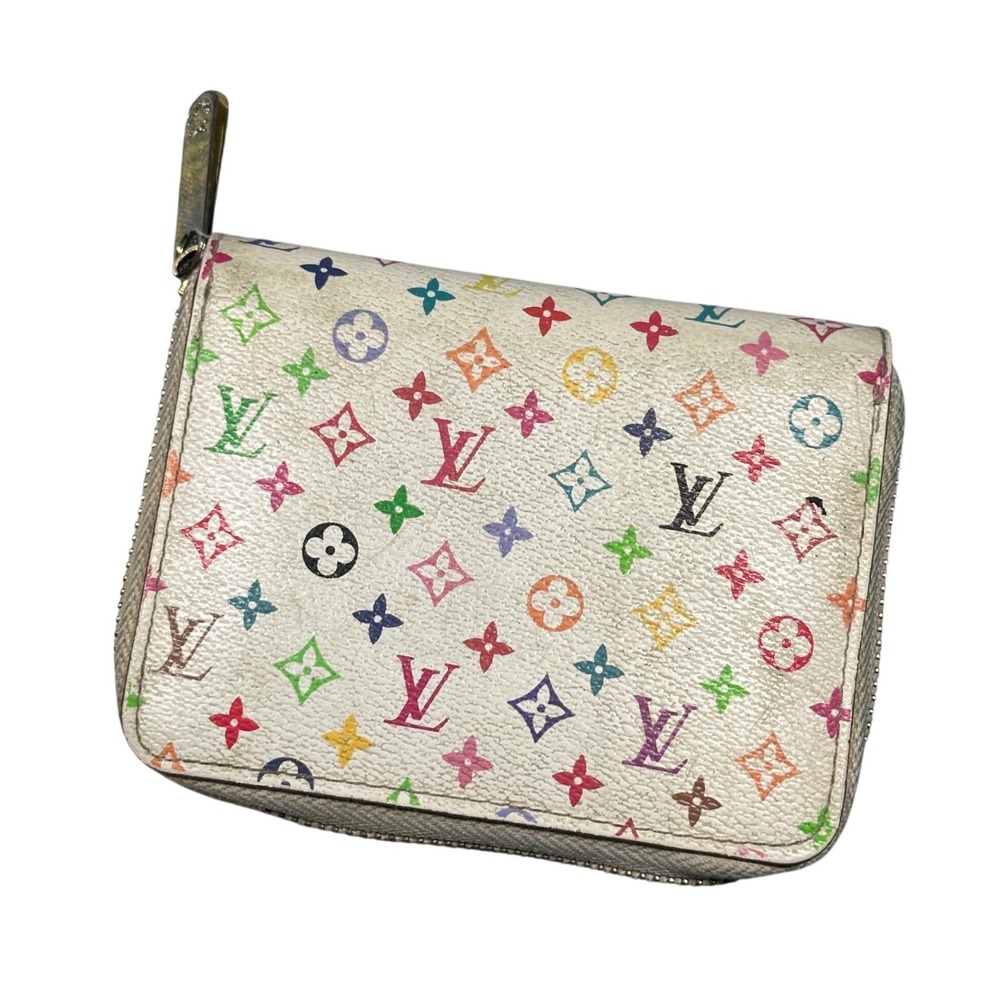 Louis Vuitton White Monogram Multicolore Zippy Coin Purse Wallet Murakami